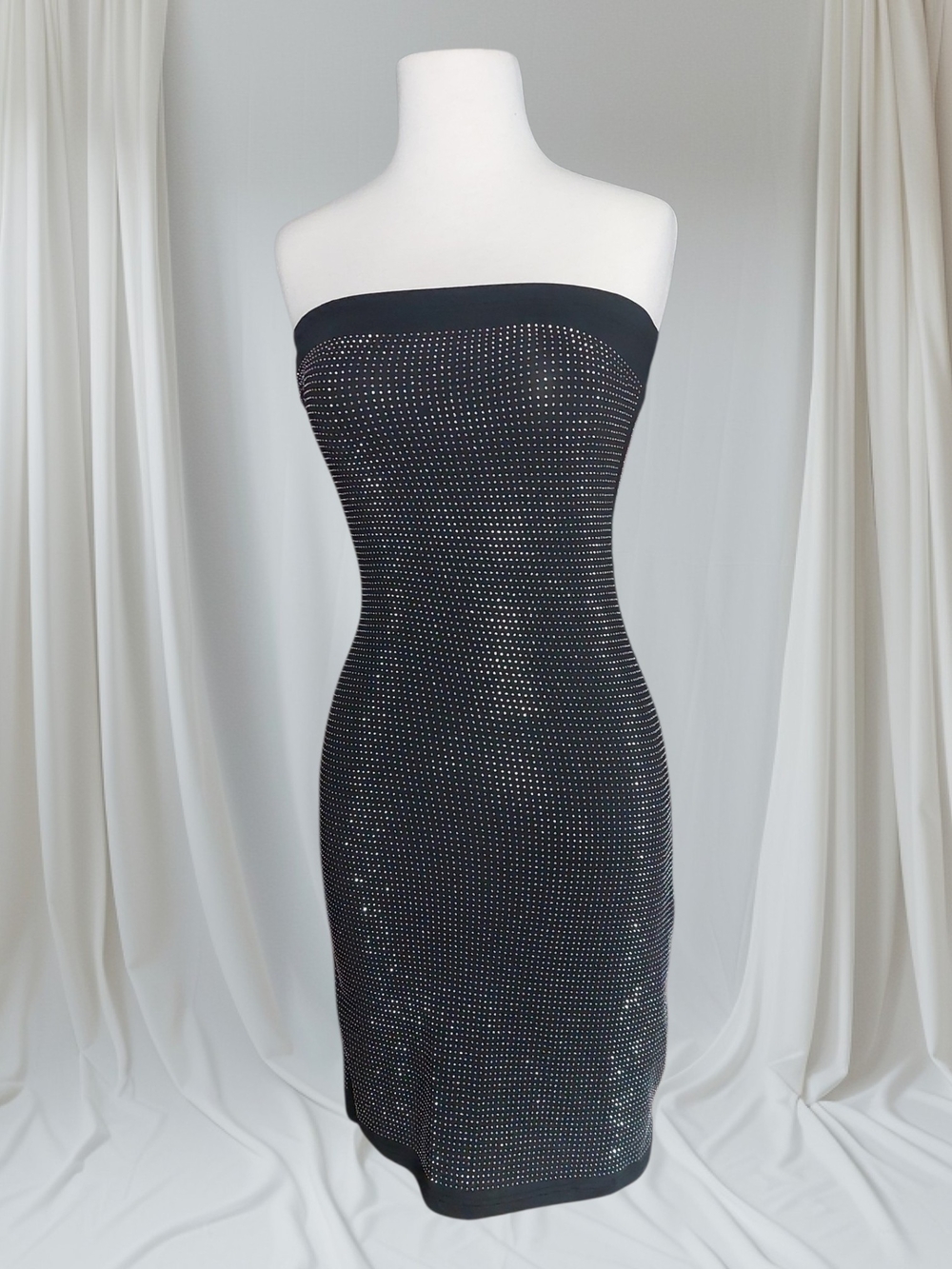 Daisy Black Strapless Rhinestone Sheath Dress